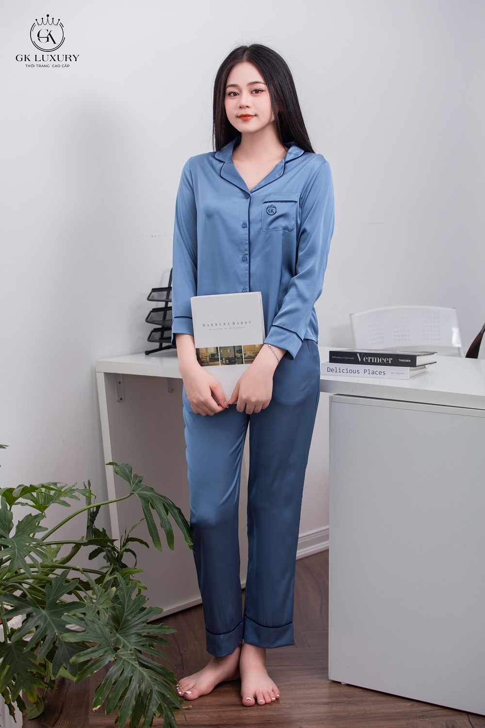 Bộ Lụa Dài Tay Trơn Màu GK57